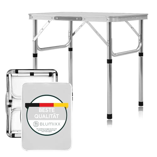 Klapptisch Campingtisch - Verstellbare Höhe und Tragegriff - Superleicht aus Aluminium - 75x55x26/60cm – Faltbarer Garten- und Balkontisch von Blumixx