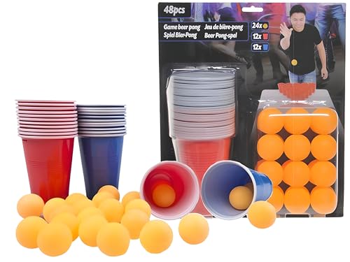 Spielset Deluxe: 48 Teile inklusive 24 Tischtennisbällen und 48 x 480ml Bechern in Blau und Rot - Unterhaltung pur für jeden Spieleabend! von Blumixx