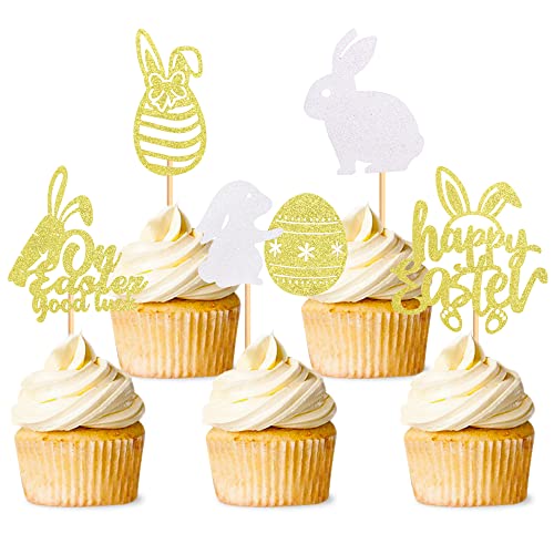 Blumomon 30 Stück Happy Easter Cupcake Topper Kaninchen Ostereier Kaninchen Cupcake Toppers Picks für Ostern Themenparty Happy Easter Party Kuchen Dekorationen Zubehör von Blumomon