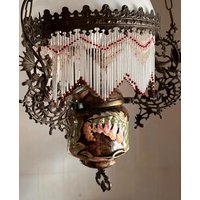 Blumen Hängelampe Jugendstil ︱ Majolika Petroleum Deckenleuchte Um 1900︱ ︱Hängeleuchte︱Höhenverstellbare Lampe von BlumsErbGut
