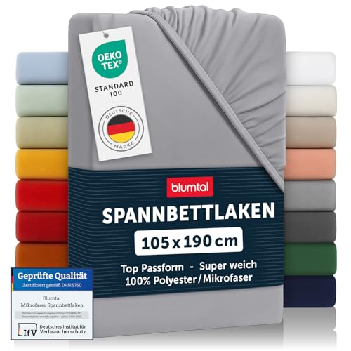 Blumtal® Spannbettlaken 105x190 cm 2er Pack - Bettlaken 105x190 Spannbettlaken aus Microfaser - Spannbetttuch 105x190 im 2er Set - Spannbettuch 105x190 - Bettlaken 105x190 - Spannleintuch - Grau von Blumtal