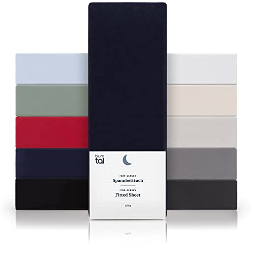 Blumtal® Basics Jersey (2er-Set) Spannbettlaken 100x200cm -Oeko-TEX Zertifiziert, 100% Baumwolle Bettlaken, bis 20cm Matratzenhöhe, Dark Ocean Blue - Blau von Blumtal