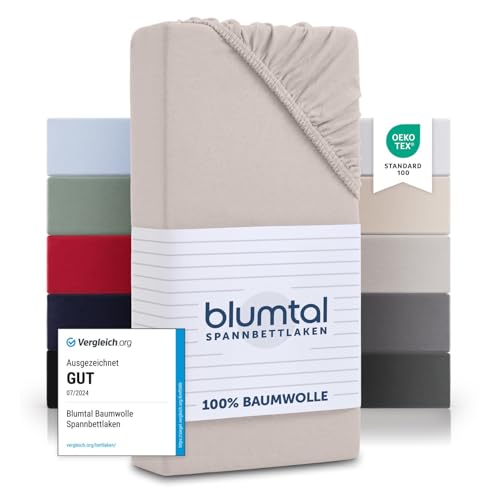 Blumtal® Baumwolle Spannbettlaken 120x200cm Basics Jersey im 2er Set - Bettlaken 120x200cm - Oeko-TEX zertifiziertes Spannbetttuch 120x200cm - Matratzenbezug 120x200cm - Leintuch - Elfenbein von Blumtal