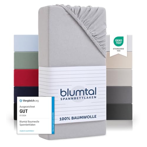 Blumtal® Baumwolle Spannbettlaken 150x200cm Basics Jersey im 2er Set - Bettbezug 150x200cm - Oeko-TEX zertifiziertes Spannbetttuch 150x200cm - Matratzenbezug 150x200cm - Moonlight Grey - Grau von Blumtal