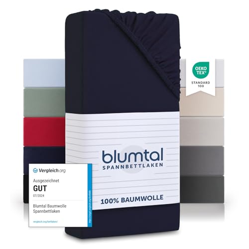 Blumtal® Baumwolle Spannbettlaken für Topper 180x200cm Basics Jersey im 2er Set - Bettlaken 180x200cm - Oeko-TEX zertifiziertes Spannbetttuch 180x200 - Topper Laken - Dark Ocean Blue - Blau von Blumtal