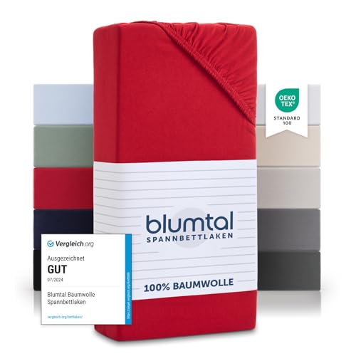 Blumtal® Baumwolle Spannbettlaken für Topper 160x200cm Basics Jersey - Bettlaken 160x200cm - Oeko-TEX zertifiziertes Spannbetttuch 160x200cm - Topper 160x200cm - Betttuch - Rot von Blumtal