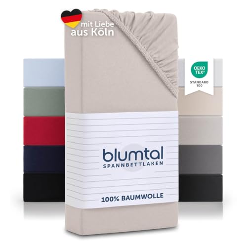 Blumtal® Basics Jersey Spannbettlaken Topper 100x200cm -Oeko-TEX Zertifiziert, 100% Baumwolle Bettlaken, bis 7cm Topperhöhe, Elfenbein von Blumtal