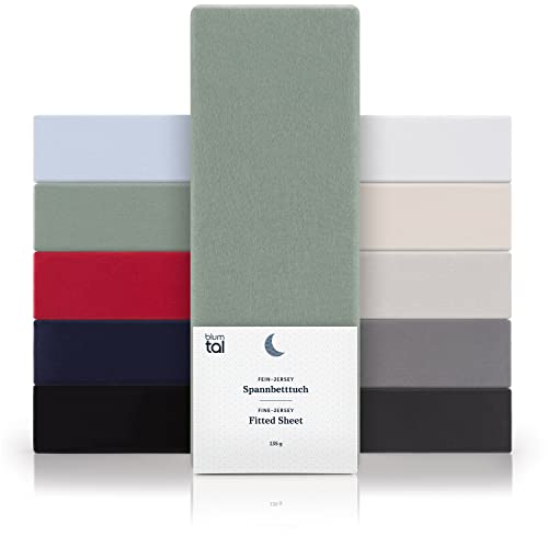 Blumtal® Basics Spannbettlaken 100x200cm Jersey im 2er Set - Bettlaken 100x200cm aus 100% Baumwolle - Oeko-TEX zertifiziertes Spannbetttuch 100x200cm - Matratzenbezug 100x200cm - Summergreen - Grün von Blumtal