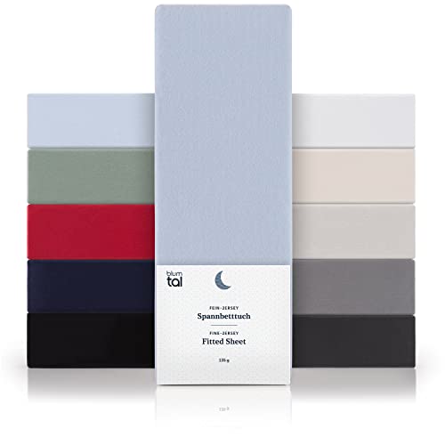 Blumtal® Basics Spannbettlaken Topper 200x200cm Jersey im 2er Set - Bettlaken 200x200cm aus 100% Baumwolle - Oeko-TEX zertifiziertes Spannbettlaken 200x200 Topper - Topper Spannbettlaken - Hellblau von Blumtal