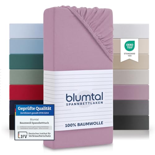 Blumtal® Baumwolle Spannbettlaken 140x200cm Basics Jersey im 2er Set - Oeko-TEX zertifiziertes Spannbetttuch 140x200cm - Matratzenbezug 140x200 - Leintuch 140x200 - Dusty Orchid von Blumtal