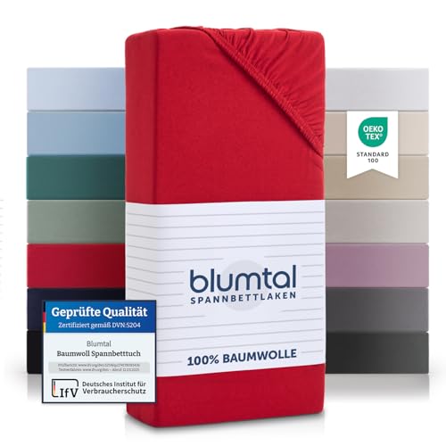 Blumtal® Baumwolle Spannbettlaken 150x200cm Basics Jersey im 2er Set - Bettbezug 150x200cm - Oeko-TEX zertifiziertes Spannbetttuch 150x200cm - Matratzenbezug 150x200cm - Leintuch - Rot von Blumtal