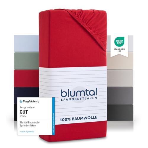Blumtal® Basics Spannbettlaken 200x200cm Jersey im 2er Set - Bettlaken 200x200 Baumwolle - Oeko-TEX zertifiziertes Spannbetttuch 200x200cm - Spannbettlaken 200x200 Baumwolle - Leintuch - Rot von Blumtal