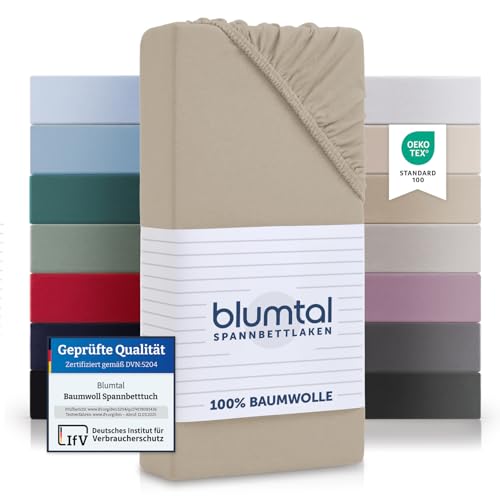 Blumtal® Baumwolle Spannbettlaken für Topper 180x200cm Basics Jersey im 2er Set - Bettlaken 180x200cm - OEKO-TEX zertifiziertes Spannbetttuch 180x200 - Topper Spannbettlaken 180x200 - Taupe von Blumtal