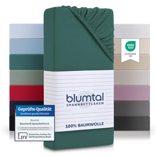 Blumtal® Baumwolle Spannbettlaken für Topper 180x200cm Basics Jersey im 2er Set - Bettlaken 180x200cm - Oeko-TEX zertifiziertes Spannbetttuch 180x200 - Topper Spannbettlaken 180x200 - Silver Pine von Blumtal