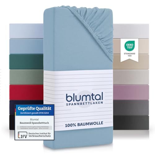 Blumtal® Baumwolle Spannbettlaken für Topper 200x200cm Basics Jersey im 2er Set - Bettlaken 200x200cm - OEKO-TEX zertifiziertes Spannbetttuch 200x200 - Topper Spannbettlaken 200x200 - Dusk Blue von Blumtal