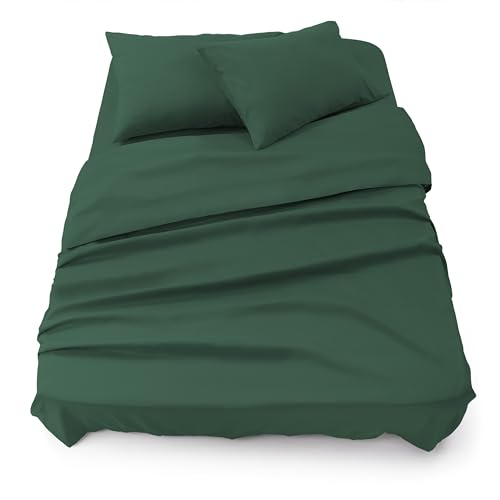 Blumtal® Bettlaken Set 3-teilig - Oeko-TEX zertifiziertes 3er Set - Spannbettlaken 150x200x30cm + Bettlaken ohne Gummi 240x275cm + 2X Kissenbezug 50x80cm - Bettlaken&Kissenbezug - Dunkelgrün von Blumtal