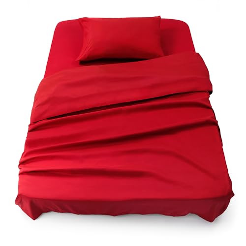 Blumtal® Bettlaken Set 3-teilig - Oeko-TEX zertifiziertes 3er Set - Spannbettlaken 90x190x30cm + Bettlaken ohne Gummizug 160x275cm + Kissenbezug 50x80cm - Bettlaken & Kissenbezug Microfaser - Red von Blumtal