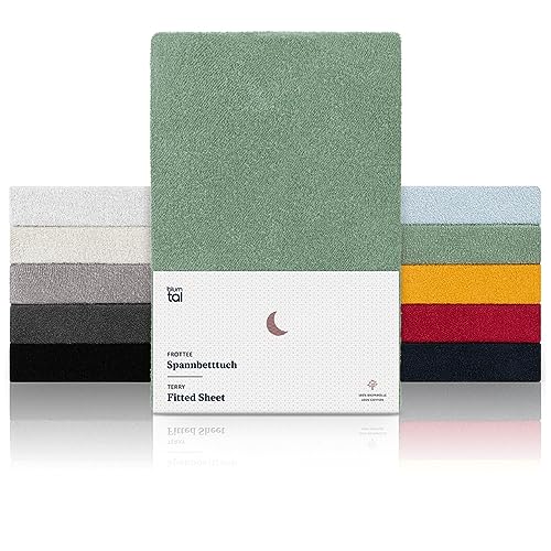 Blumtal® Frottee Spannbettlaken 100x200 cm - Oeko-TEX zertifiziertes Spannbetttuch 100x200 cm - Frottee-Spannbettlaken bis 25 cm Matratzenhöhe - Spannbettlaken Frottee wärmend in Summer Green - Grün von Blumtal