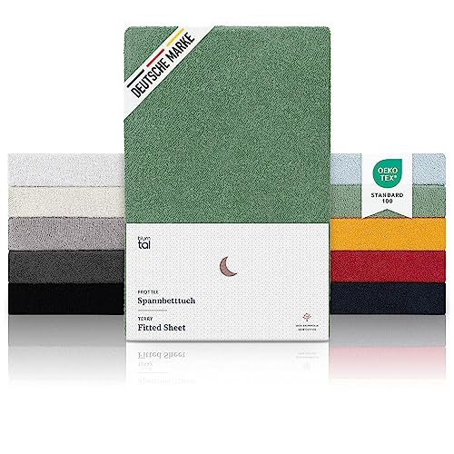 Blumtal® Frottee Spannbettlaken 135x190 cm im 2er Set - Oeko-TEX zertifiziertes Spannbetttuch 135x190cm - Frottee-Spannbettlaken bis 25cm Matratzenhöhe - Spannbettlaken wärmend in Summer Green - Grün von Blumtal