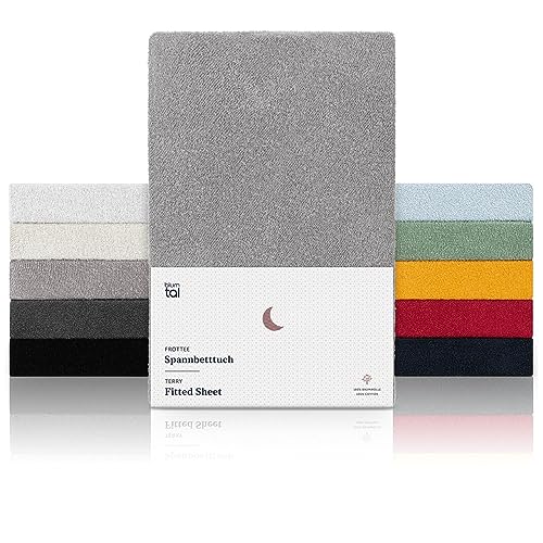 Blumtal® Frottee Spannbettlaken 160x200 cm - OEKO-TEX zertifiziertes Spannbetttuch 160x200cm - Frottee-Spannbettlaken bis 25cm Matratzenhöhe - Spannbettlaken Frottee - Bettlaken wärmend 160x200 - Grau von Blumtal