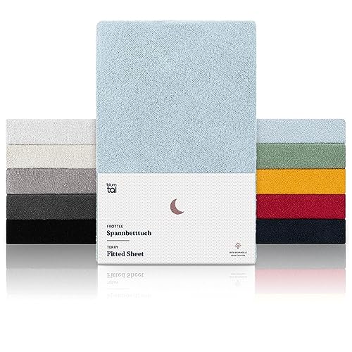 Blumtal® Frottee Spannbettlaken 90 x 200 cm im 2er Set - Oeko-TEX zertifiziertes Spannbettlaken 90x200cm Frottee -Spannbettlaken bis 25 cm Matratzenhöhe - Spannbettlaken Frottee wärmend in Hellblau von Blumtal