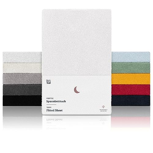 Blumtal® Frottee Spannbettlaken 90x200 cm im 2er Set - Oeko-TEX zertifiziertes Spannbetttuch 90x200 cm - Frottee-Spannbettlaken bis 25 cm Matratzenhöhe - Spannbettlaken Frottee wärmend 90x200 in Weiß von Blumtal