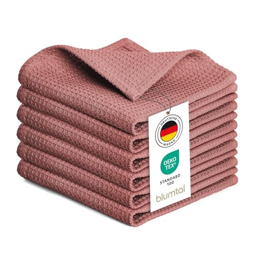 Blumtal® Geschirrtücher 30x30 cm im 6er Set - Geschirrtücher Baumwolle 100% - Küchentücher bei 60 °C waschbar - Küchentücher Baumwolle - Küchenlappen - Spül- & Geschirrtücher - Waffeltücher in rosa von Blumtal