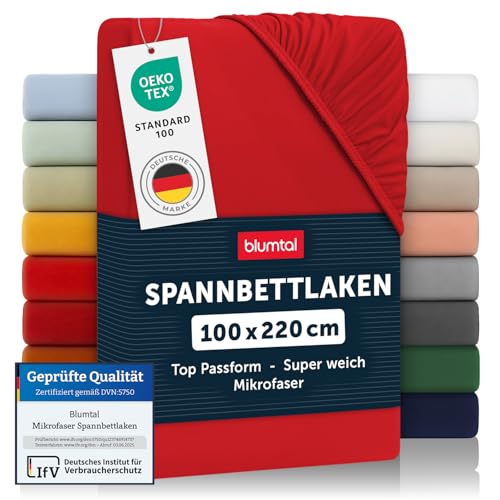 Blumtal® Mikrofaser Spannbettlaken 100x220 cm 2er Set - Oekotex zertifiziertes Bettlaken 100x220 - Leintuch 100x220 - Spannbettuch 100x220 cm - Spannleintuch 100x220 - Bettlaken - 100x220 Laken Rot von Blumtal
