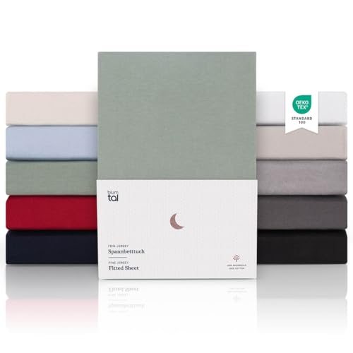 Blumtal® Premium Jersey Spannbettlaken 140x200cm Boxspringbett im 2er Set - Oeko-TEX zertifiziertes Spannbettlaken 140x200cm Baumwolle 100% - Bettlaken 140x200 Boxspringbett - Summer Green - Grün von Blumtal