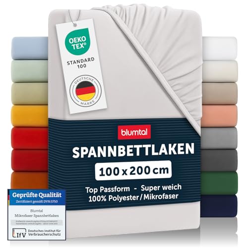 Blumtal® Spannbettlaken 100x200 cm 2er Pack - Bettlaken 100x200 Spannbettlaken aus Microfaser - Spannbetttuch 100x200 im 2er Set - Spannbettuch 100x200 - Leintuch 100x200 - Moonlight Grey - Grau von Blumtal