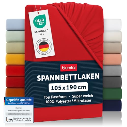 Blumtal® Spannbettlaken 105x190 cm - Bettlaken 105x190 Spannbettlaken aus Microfaser - Spannbetttuch 105x190 cm - Spannleintuch 105x190 - Leintuch 105x190 cm - Bettbezug 105x190 - Fitted Sheets - Rot von Blumtal