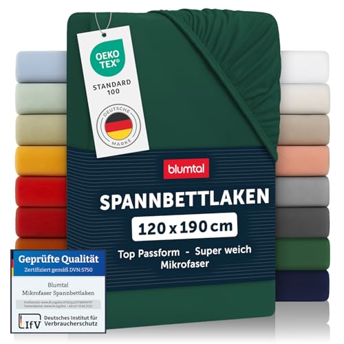 Blumtal® Spannbettlaken 120x190 cm 2er Pack - Bettlaken 120x190 Spannbettlaken aus Microfaser - Spannbetttuch 120x190 im 2er Set - Spannbettuch 120x190 - Leintuch 120x190 - Spannleintuch - Dunkelgrün von Blumtal