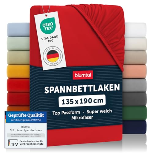 Blumtal® Spannbettlaken 135x190cm - Bettlaken 135x190 aus Microfaser - Oekotex zertifiziertes Spannbetttuch 135x190 - Spannbettlaken 135x190 / Spannleintuch 135x190 - Bettlaken - Fitted Sheets - Rot von Blumtal