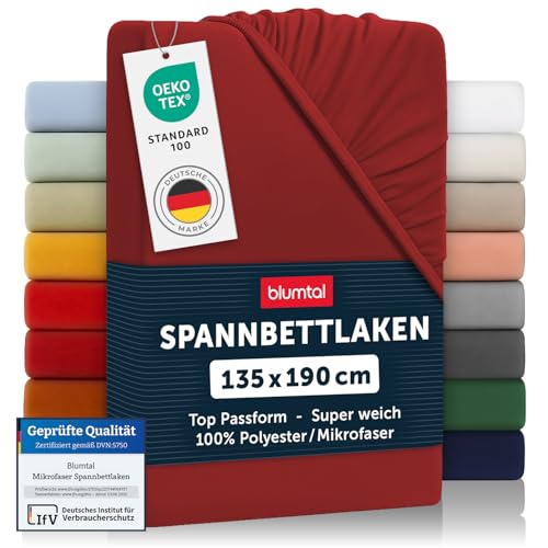Blumtal® Spannbettlaken 135x190cm - Bettlaken 135x190 aus Microfaser im 2er Set - Oekotex zertifiziertes Spannbetttuch 135x190 - Spannbettlaken 135x190 / Spannleintuch 135x190 cm - Aurora Red - Rot von Blumtal