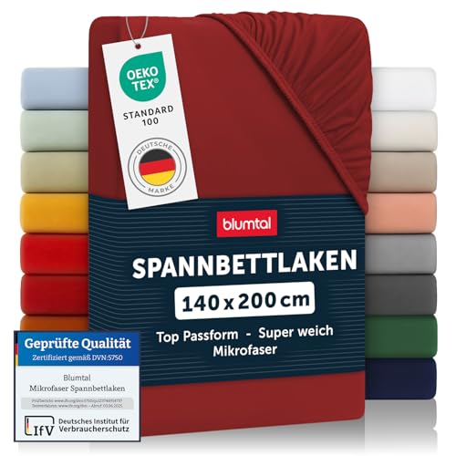 Blumtal® Spannbettlaken 140x200 cm - Bettlaken 140x200 aus Microfaser - Oekotex zertifiziertes Spannbetttuch 140x200 cm / 140x200 Spannbettlaken - Leintuch 140x200 cm -Bettspanntuch - Aurora Red - Rot von Blumtal