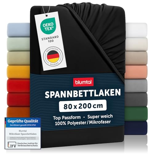 Blumtal® Spannbettlaken 80x200 2er Pack - Spannbettlaken Microfaser - Oekotex zertifiziertes Bettlaken 80x200 cm - Spannbettlaken 80x200 cm 2er Pack - Spannbettücher 80x200 -Leintuch 80x200 - Schwarz von Blumtal