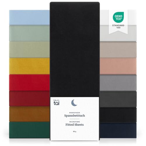 Blumtal® Spannbettlaken Microfaser - Spannbettlaken 90x190 cm im 2er Pack - Oekotex zertifizierter Bettbezug in 90x190 cm - Bettlaken für Matratzen im Set 90x190 - Fitted Sheets - Bettbezug - Schwarz von Blumtal