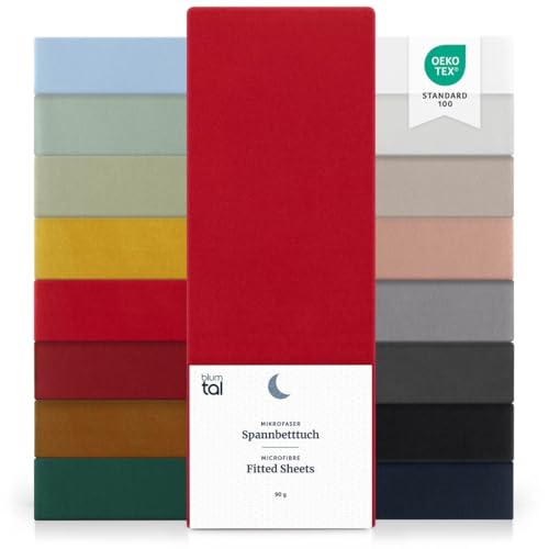 Blumtal® Spannbettlaken Microfaser - Spannbettlaken 90x190 cm im 2er Pack - Oekotex zertifizierter Bettbezug in 90x190 cm - Bettlaken für Matratzen im Set 90x190 cm - Fitted Sheets - Bettbezug - Rot von Blumtal