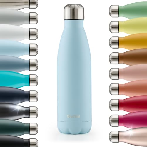 Blumtal Thermosflasche 500 ml Edelstahl - auslaufsichere Isolierflasche - BPA-freie Trinkflasche kalt & warm - doppelwandige Thermoflasche - rostbeständige Isolierflasche Hellblau von Blumtal