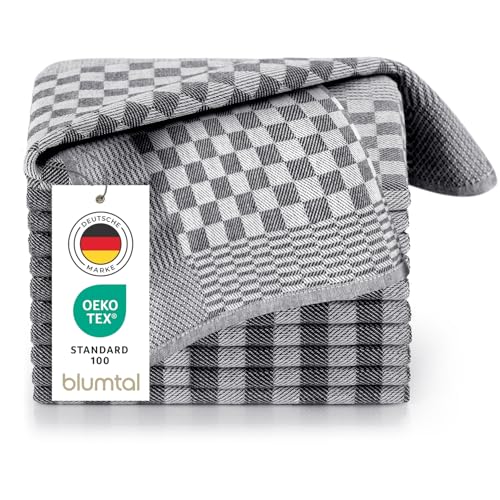 Blumtal 10er Set Premium Geschirrtücher - Hochwertige Geschirrhandtücher, 100% Baumwolle, Oeko-TEX® Zertifiziert, schwarz kariert, 50x70cm von Blumtal