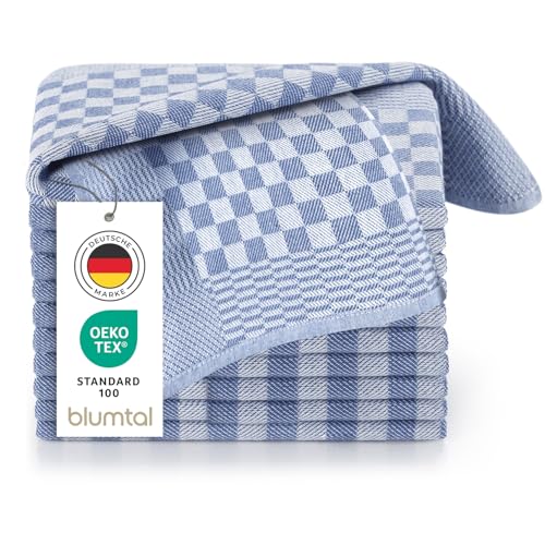 Blumtal 10er Set Premium Geschirrtücher - Hochwertige Geschirrhandtücher, 100% Baumwolle, Oeko-TEX® Zertifiziert, blau kariert, 50x70cm von Blumtal