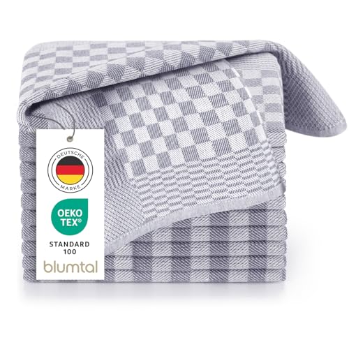 Blumtal Geschirrtücher Baumwolle 50x70 cm im 10er Set - Oeko-TEX zertifizierte Küchentücher - extrem saugstarke Geschirrhandtücher - Kitchen Towels waschbar bis 95 °C - Geschirrtücher Grau-Weiß Karo von Blumtal