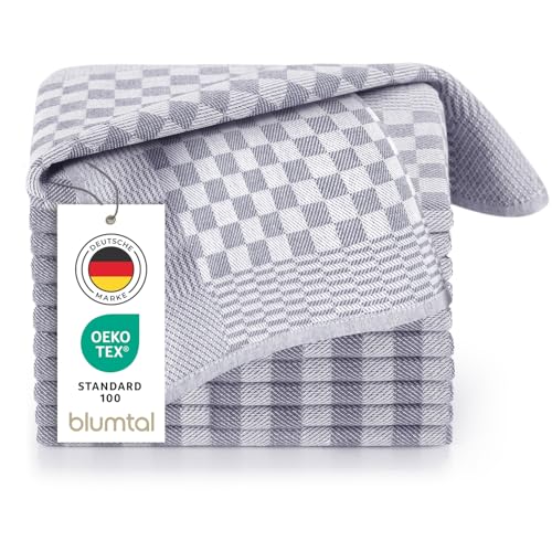 Blumtal 10er Set Premium Geschirrtücher - Hochwertige Geschirrhandtücher, 100% Baumwolle, OEKO-TEX® zertifiziert, grau kariert, 50x70cm von Blumtal