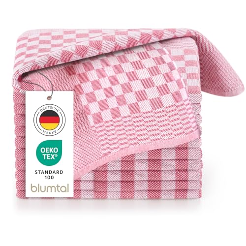 Blumtal 10er Set Premium Geschirrtücher - Hochwertige Geschirrhandtücher, 100% Baumwolle, Oeko-TEX® Zertifiziert, rot kariert, 50x70cm von Blumtal