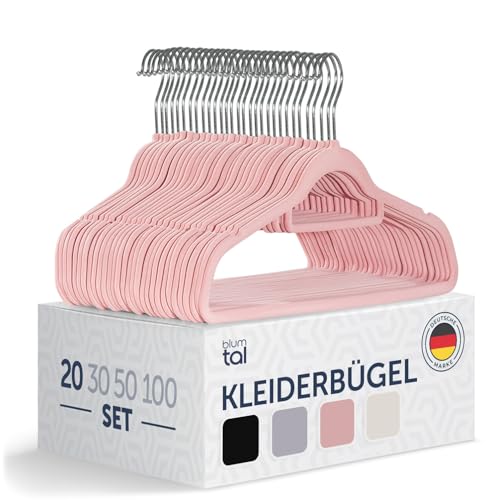 Blumtal Kleiderbügel 20 Stück - Kleiderbügel Samt 360° drehbar und belastbar - Kleiderbügel platzsparend und rutschfest - Kleiderbügel Rosa mit Samtbezug - Samtbügel - Kleiderbügel Samt Rosa - Hangers von Blumtal