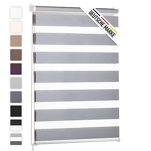 Blumtal 2er-Set Doppelrollo 75 x 130-155cm - Klemmfix Rollo, Rollos für Fenster ohne Bohren, Klemmrollo für Fenster & Türen, Seitenzugrollo, Hellgrau von Blumtal