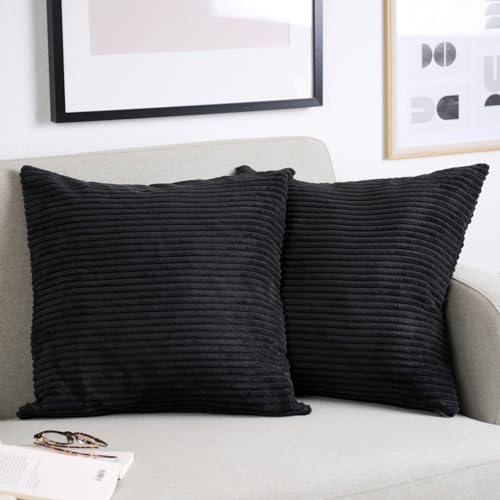 Blumtal 2er Set Kissenbezug 30x50 cm Schwarz – Kord Kissenhülle mit verstecktem Reißverschluss, weiche Cord Kissenbezüge - für Deko-Kissen Polster Sofakissen Zierkissen & Couchkissen von Blumtal