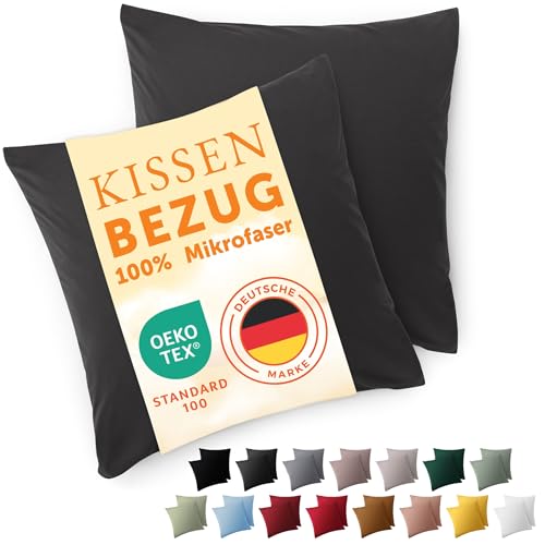 Blumtal Kissenbezug 40 x 40, 2 Stück - Oeko-TEX zert. Kissenbezüge 100% Mikrofaser in extra weich & waschmaschinenfest - Bezug Kissen 40x40 Anthrazit von Blumtal