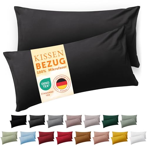Blumtal Kissenbezug 40 x 70, 2 Stück - Oeko-TEX zert. Kissenbezüge 100% Mikrofaser in extra weich & waschmaschinenfest - Bezug Kissen 40x70 Anthrazit von Blumtal