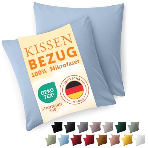 Blumtal Kissenbezug 50 x 50, 2 Stück - Oeko-TEX zert. Kissenbezüge 100% Mikrofaser in extra weich & waschmaschinenfest - Bezug Kissen 50x50 Blau von Blumtal